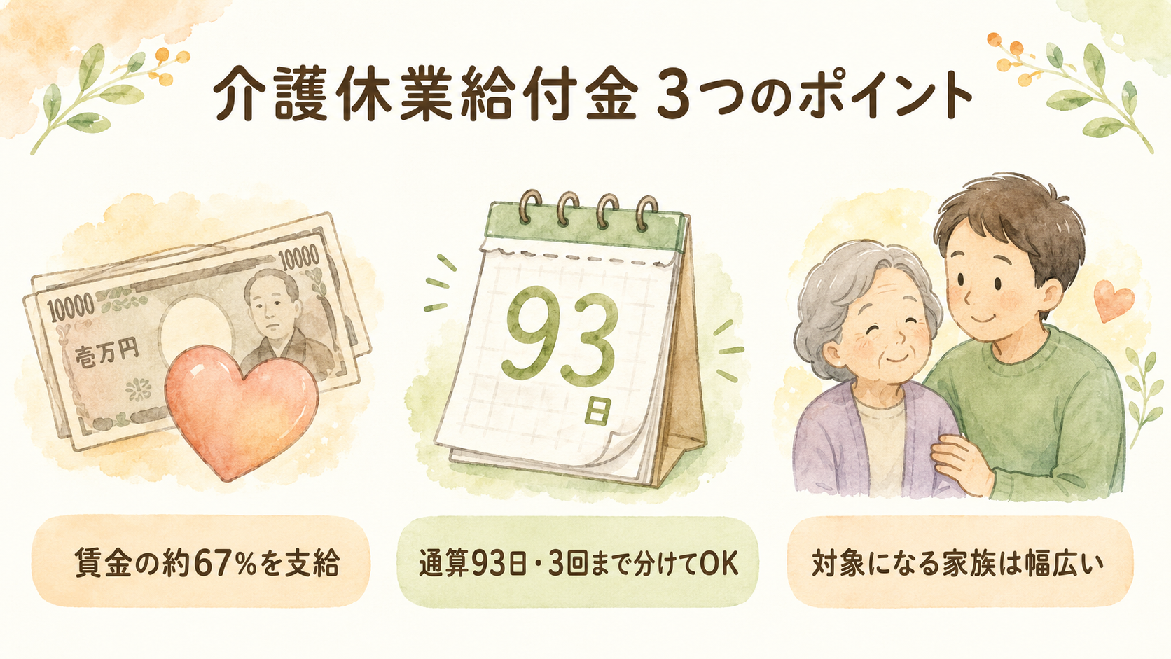 親の介護で仕事を休むとき、家族がもらえるお金は？介護休業給付金をやさしく解説