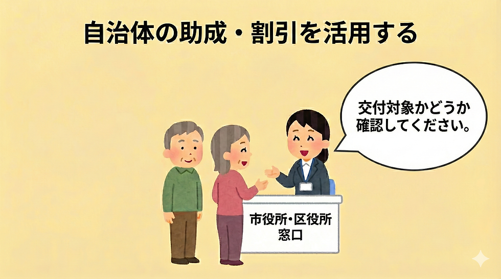 自治体の助成金、割引を活用する